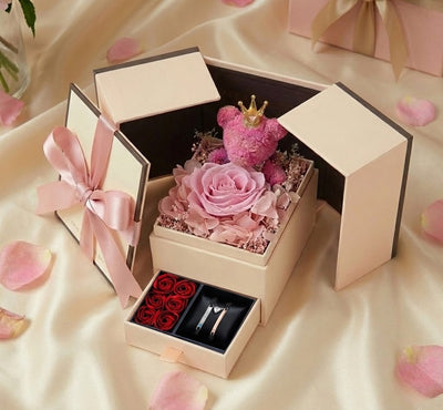 Magnetic Heart Charm Couple Bracelets with Rose Gift Box