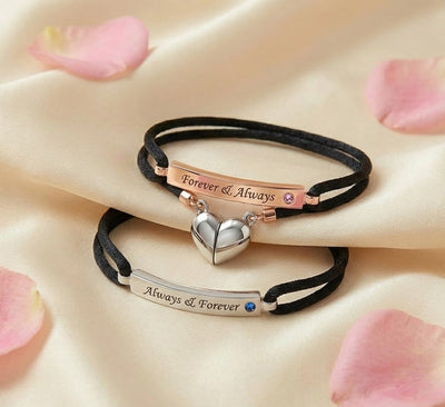 Magnetic Heart Charm Couple Bracelets with Rose Gift Box