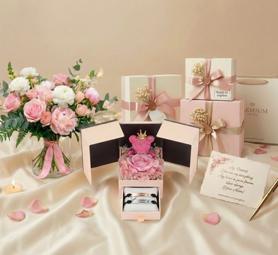 Magnetic Heart Charm Couple Bracelets with Rose Gift Box